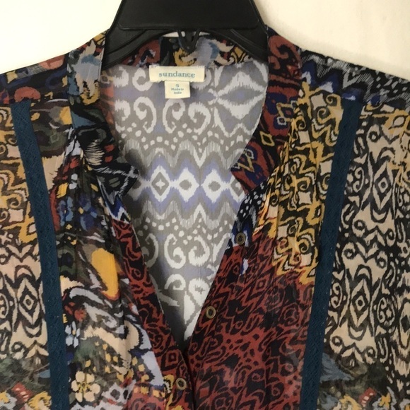 Sundance Cardigan Topper Mixed Print Sheer Size S Button Front Flowy Boho - Picture 3 of 14